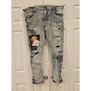 Smoke Rise Mens Supper Stretch Slim Fit Tapered Jean with Rip and Repair 44Wx32L